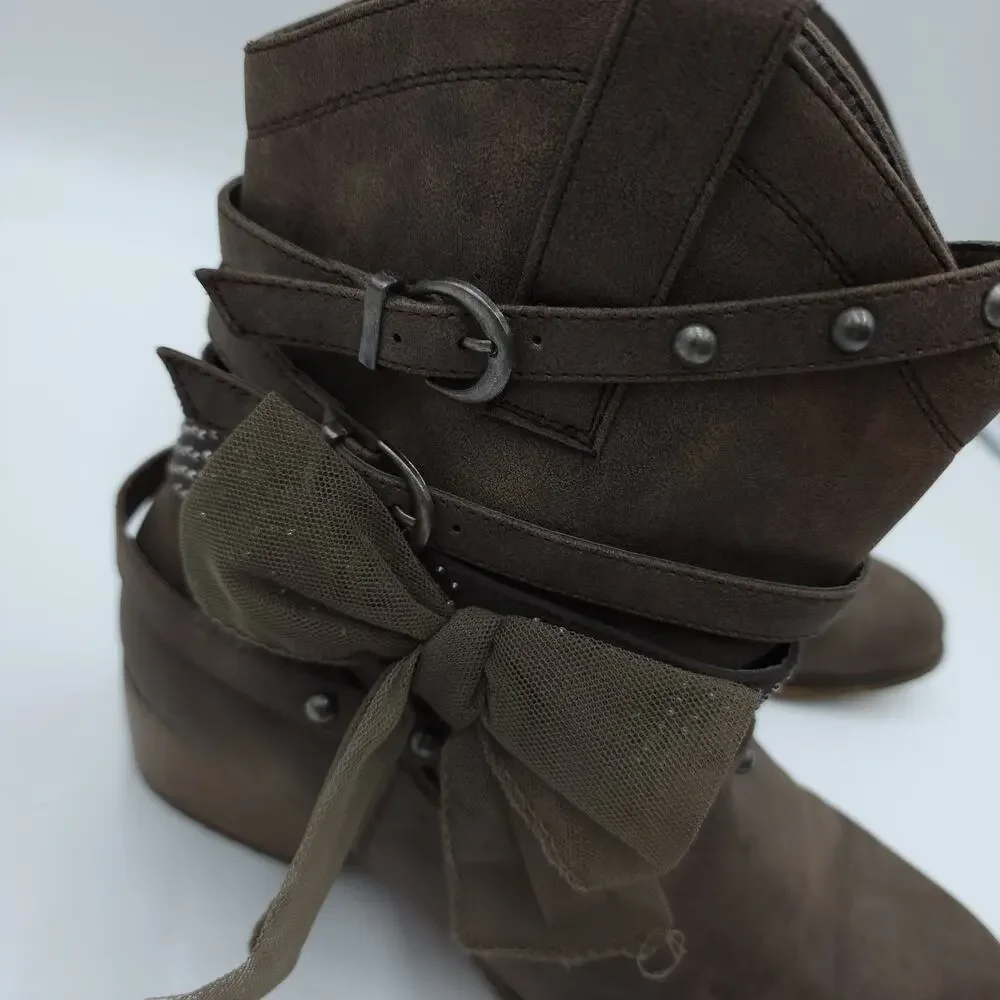 HOT TOMATO RANGER Strappy Embellished Ankle Boots in Brown Size 9.5